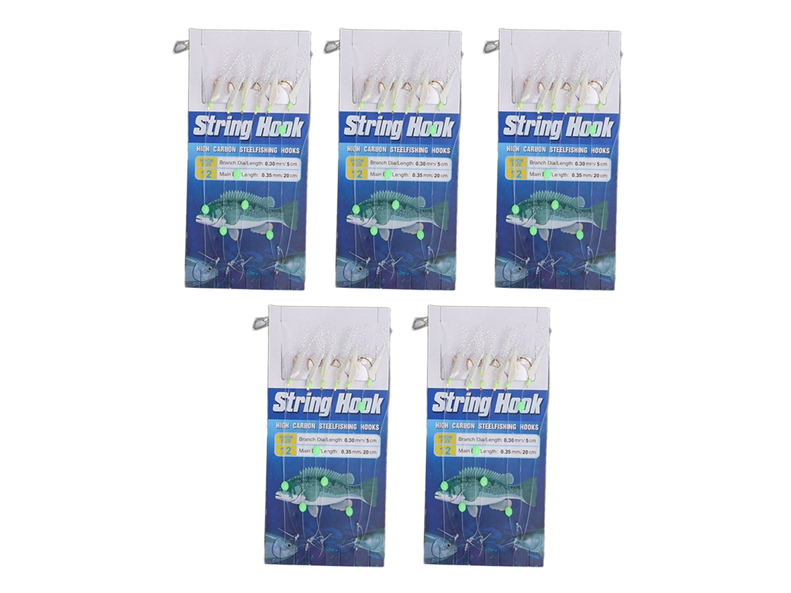 5 Pcs Anzuelos De Piel De Pescado Con Perlas Luminosas Plumas Cebos Para Pesca En Agua Salada 6 Anzuelos 12