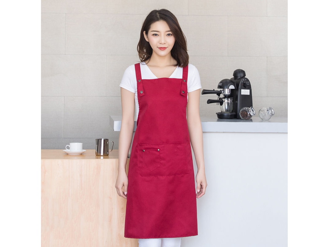 Frente de cocina con bolsillo frontal ajustable, resistente al agua, para hombre y mujer, chef, barbacoa, diseño, color vino, rojo