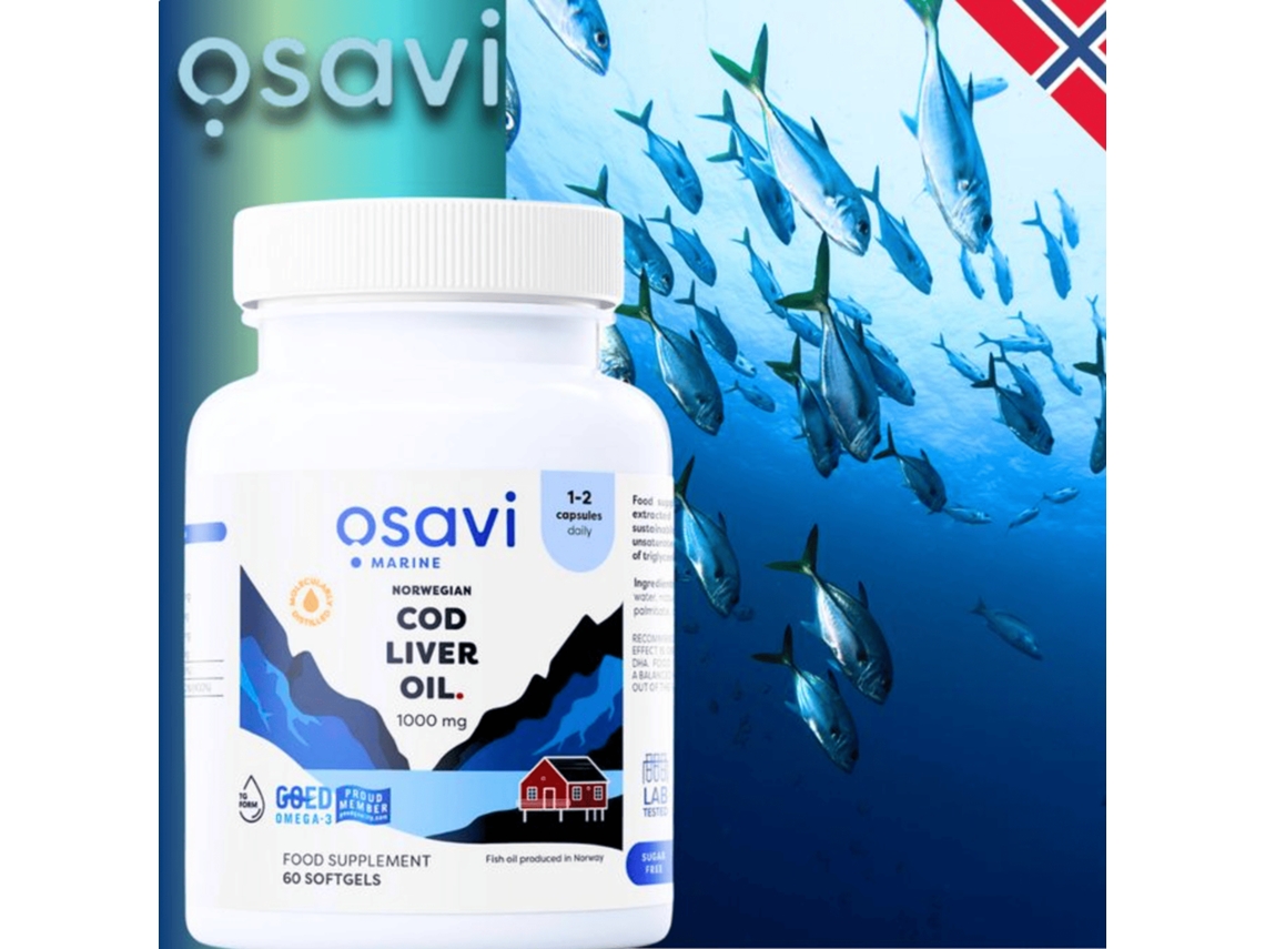 Norwegian Cod Liver Oil 1000 Mg 60 Softgels, Lemon Flavour Osavi