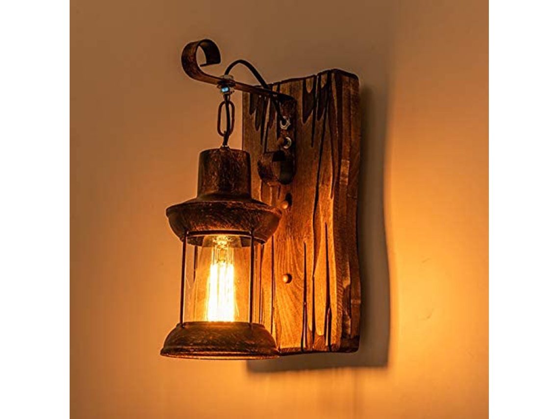 Lámpara Retro de Madera, Linternas Vintage para Restaurante y Cafetería, E27 NEVEANCE