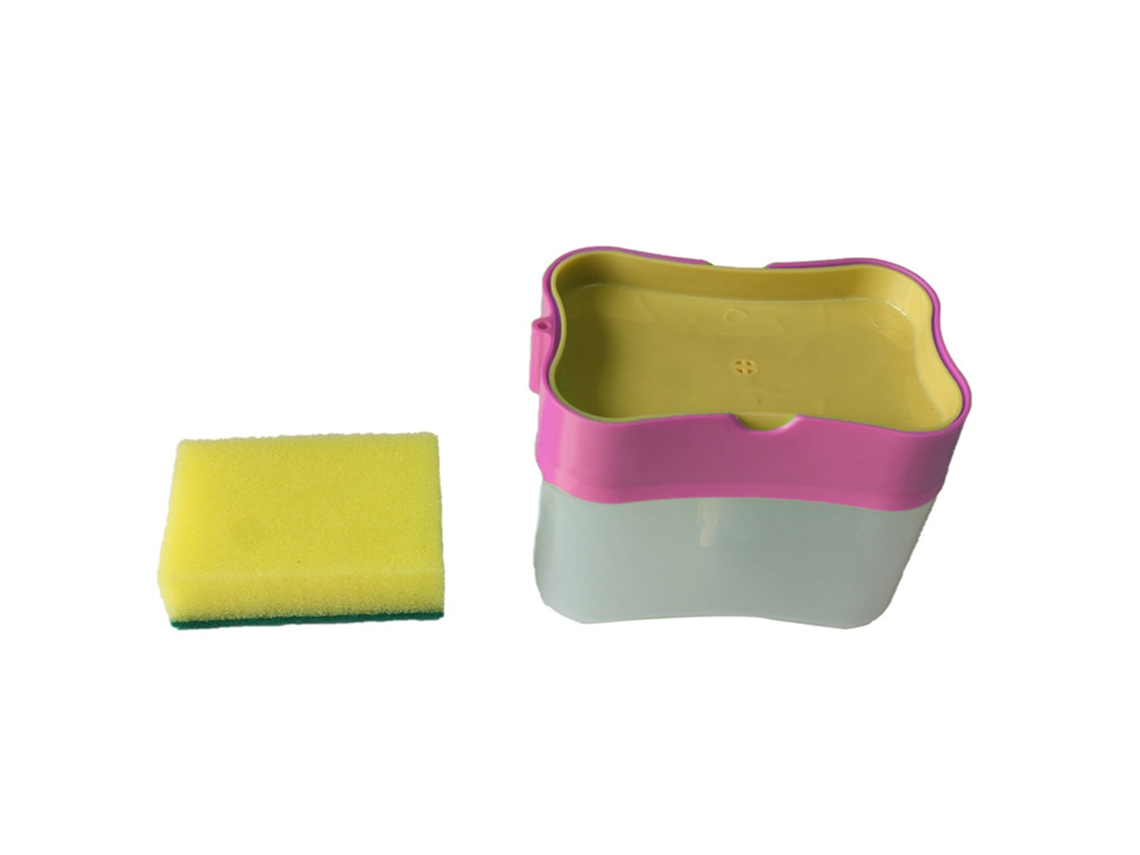 Dispensador de jabón con soporte para esponja, sin marca, de plástico, rosa.