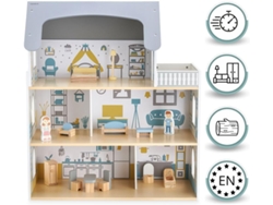 Casa de muñecas de madera con terraza y accesorios, casa de muñecas de 3 pisos con accesorios Mamabrum