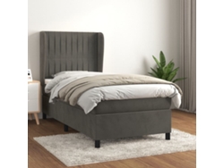 Cama Box Spring Con Colchón Terciopelo Gris Oscuro 90x200 Cm
