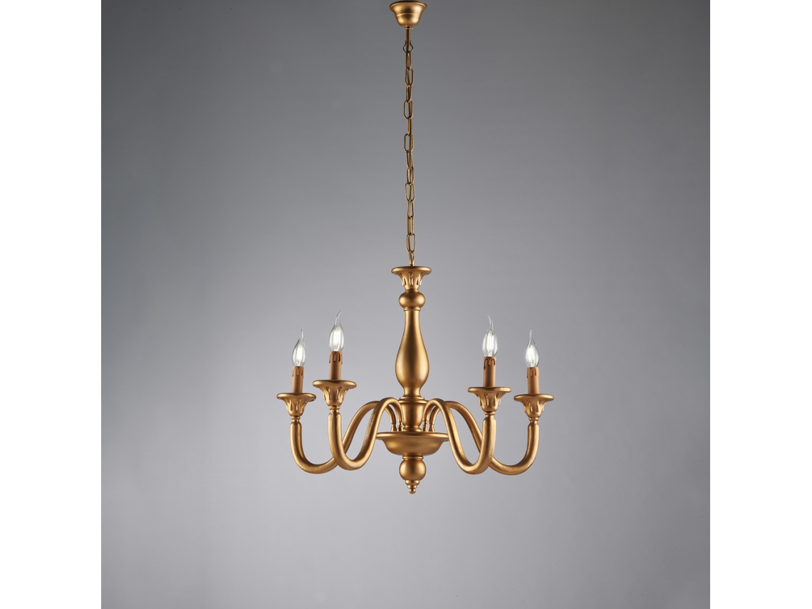 Lucca - Araña Antigua De Madera Dorada 5 Luces 116 - Ø62 - Bl271-5-or