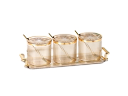 Tarros de especias acrílicos con tapa, cucharas y bandeja, caja para guardar sal, pimienta y azúcar.