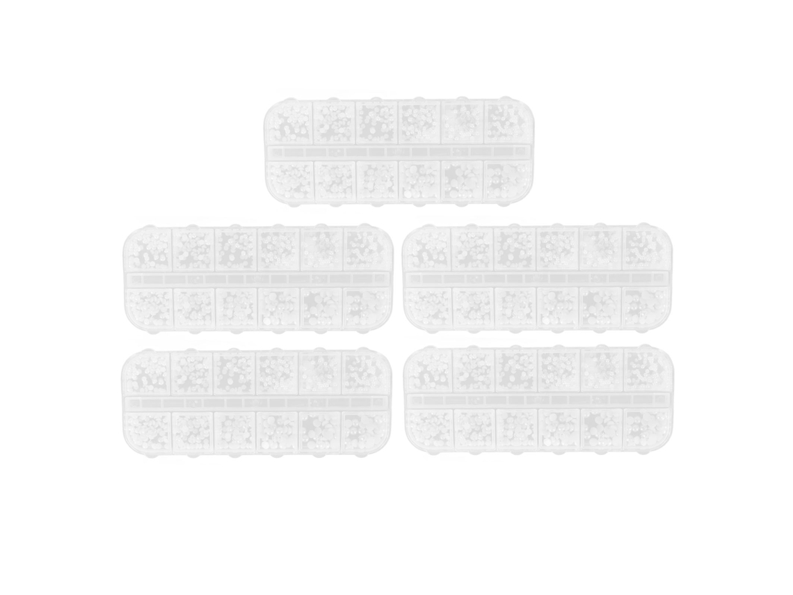 Kit De Perlas Para Uñas De 5 Piezas Con 12 Compartimentos, 4 Tamaños De Perlas Blancas En Forma De Media Luna Con Base Plana.