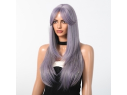 Peruca longa e lisa 2026 com mechas roxas para festas e cosplay feminino.