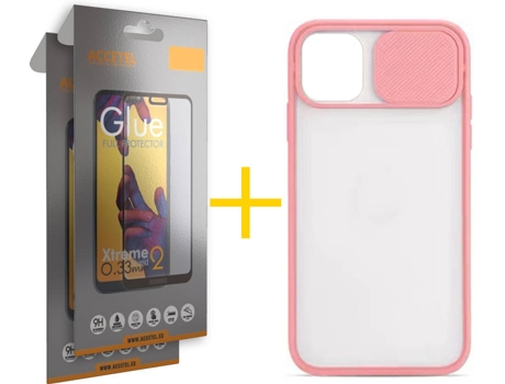 Kit Carcasa y Protector 2 X Cristal Full iPhone 11 Pro Max Skyhe Gel Protection Rosa