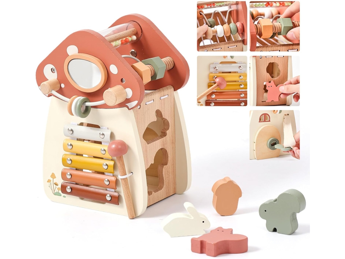 Carrito De Actividades 5 En 1 Para Niños, Juguete Montessori Educativo De Madera Con Forma De Champiñón (czhhmart)