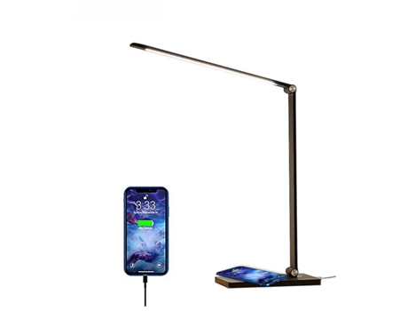 Lámpara de mesa LED, lámpara de mesa cotizada, cargador inalámbrico para teléfono móvil (negro)