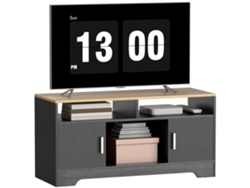 Mueble/banco De Tv De Madera Con 2 Estantes, 2 Armarios Con Puertas Y Un Armario Abierto, 105 X 40 X 52 Cm, Efecto Madera Negra.