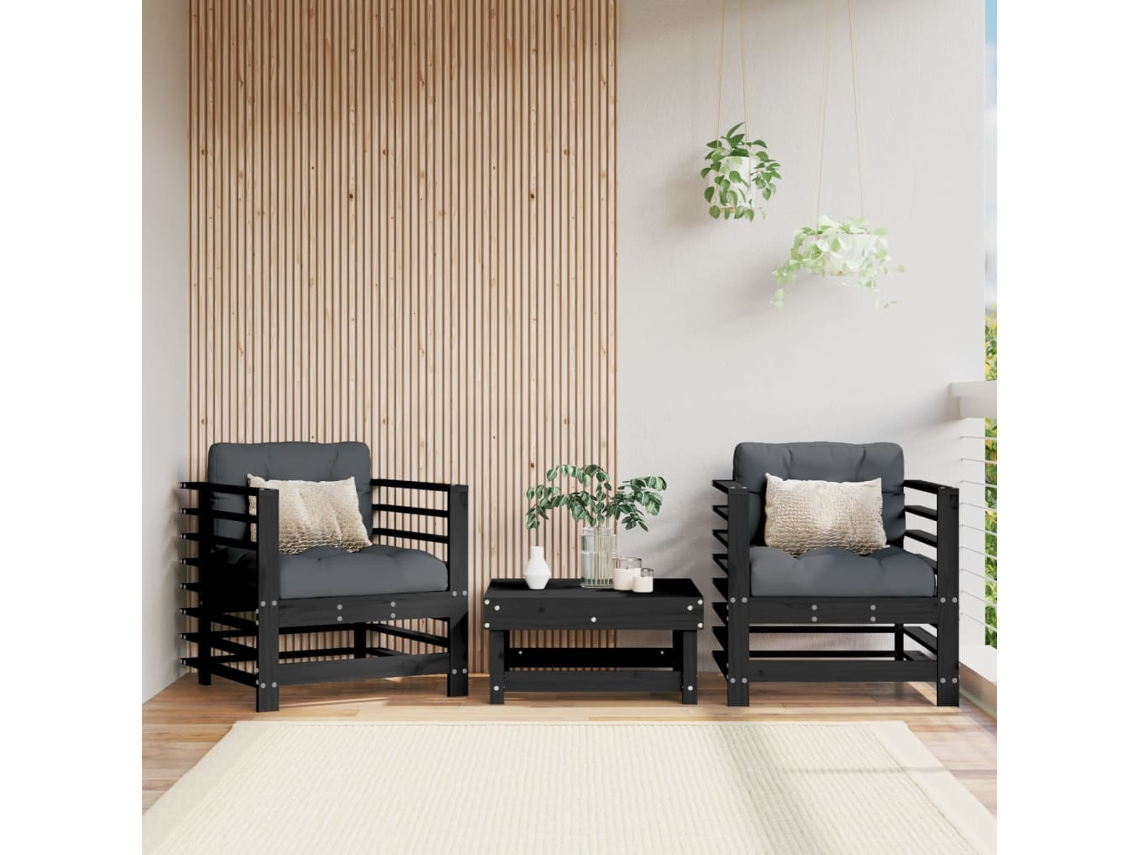 Sillones De Jardín 2 Unidades Madera Maciza Pino Negro