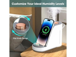 Humidificador de aire portátil recargable por USB con carga inalámbrica.