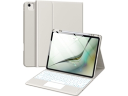 Funda con teclado Viewleaf y trackpad para iPad Air de 13 pulgadas y iPad Pro de 12,9 pulgadas, cubierta tipo folio retroiluminada desmontable, gris claro