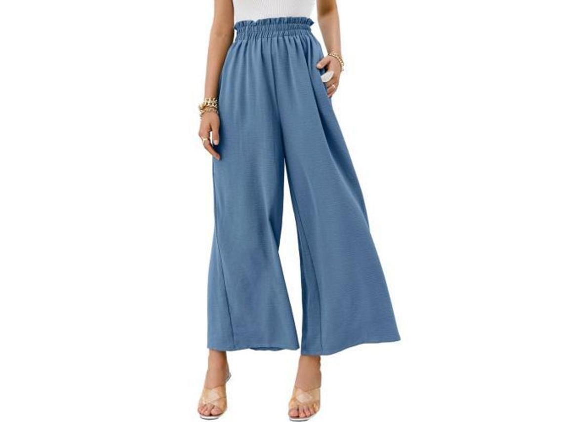 2026-24261-pantalones Boho De Talle Alto Para Mujer Con Pierna Ancha Y Fluir S Azul