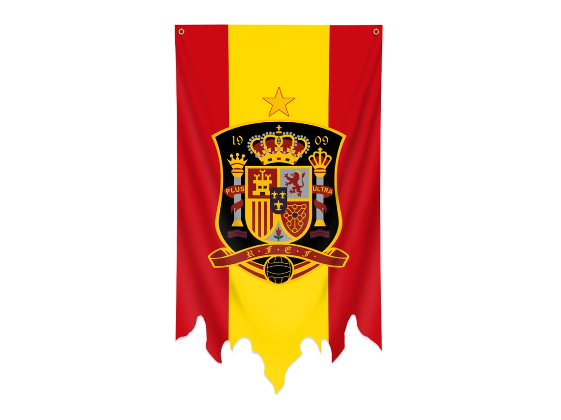 Pendón Rfef Vertical Con Escudo Oficial, Antiarrugas, Montaje Sencillo Para Salones Y Bares Deportivos.