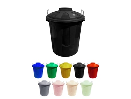 Cubo Basura de plástico Com Tapadera | Cubo almacenaje e reciclar Negro 50 litros