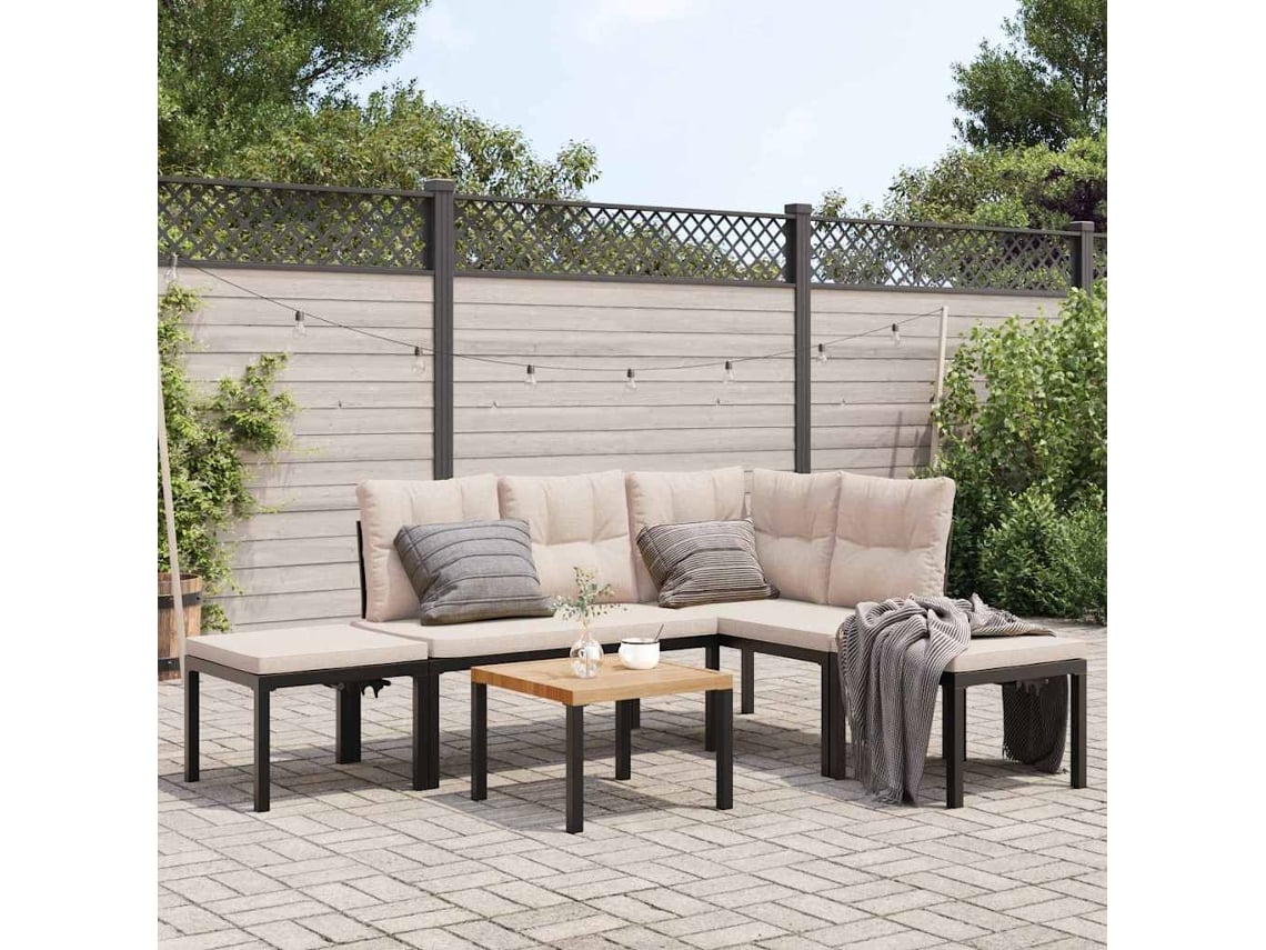 Pcs Sofás De Jardím Com Almofadões Aço Revestido A Pó Preto Dkd Home Decor