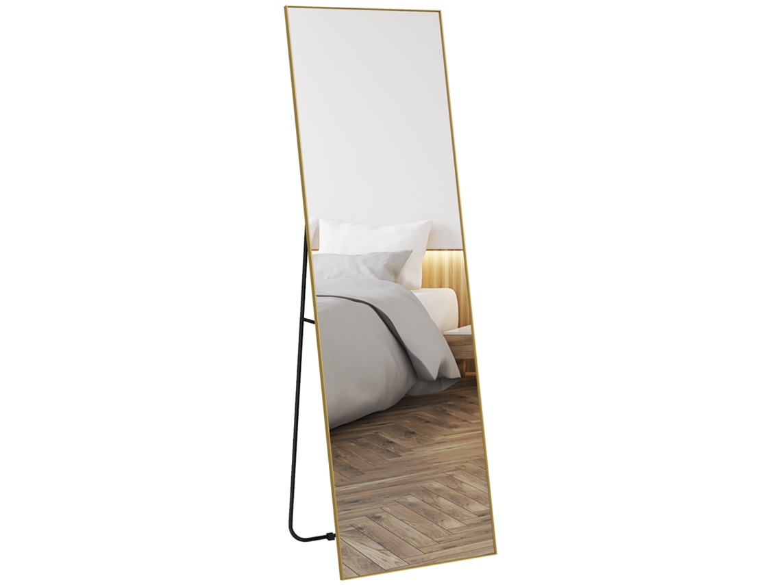 Espejo Rectangular Grande De Cuerpo Entero, 50 X 160 Cm, De Pie, De Pared O Apoyado En La Pared, Color Dorado.
