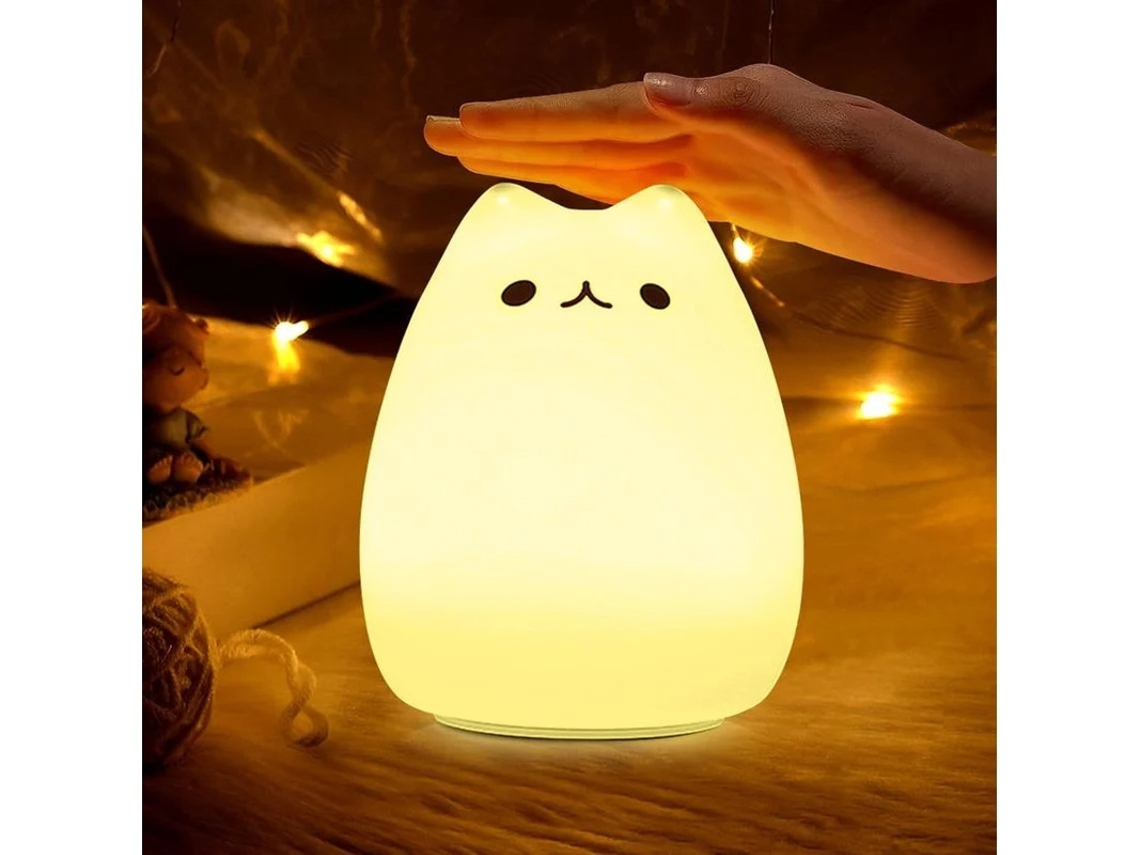 Luz de noche para niños, diseño de gato, con pilas, 7 colores, para mesa, dormitorio, decoración, Bestvite