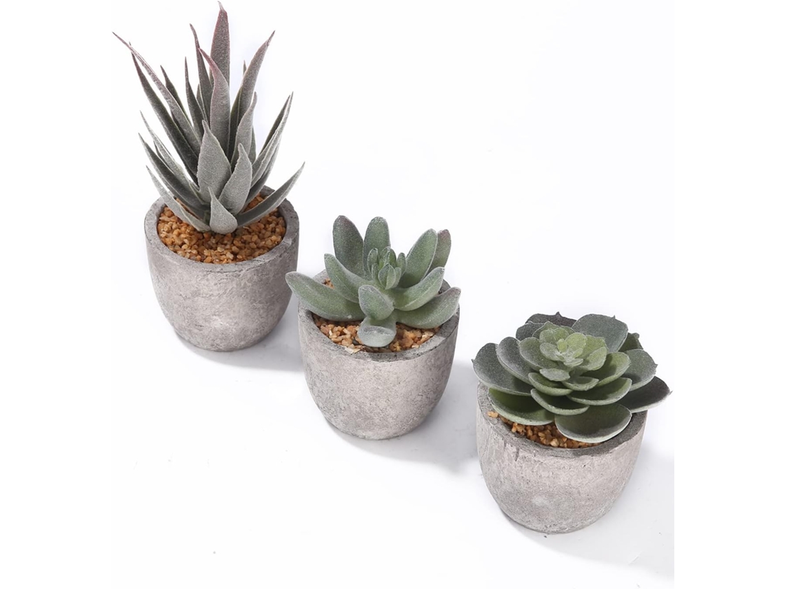 Plantas Artificiales En Una Maceta Gris, 3 Suculentas.