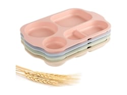 Rebe-plato con compartimentos, 4 piezas, 28 cm, material de paja de trigo, apto para microondas y lavavajillas, para niños y adultos.