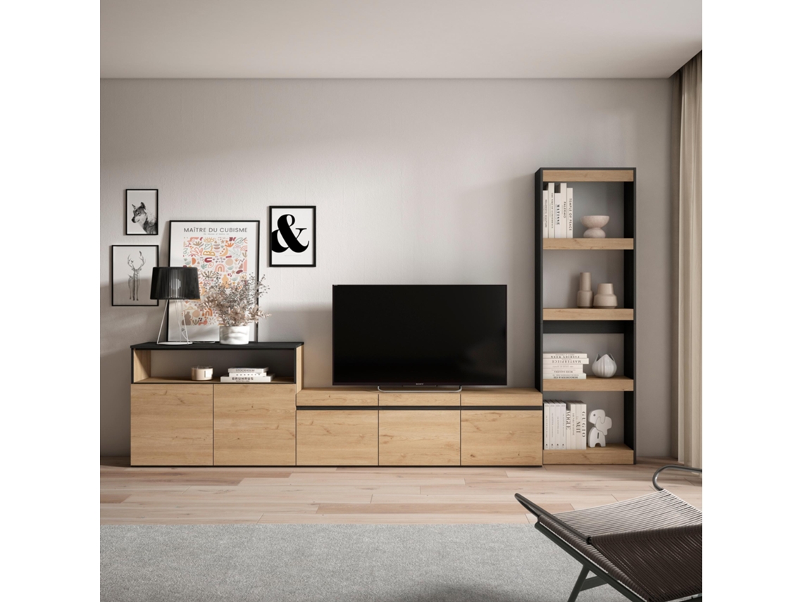 Muebles de Salón para TV 310x186x35cm Para TV hasta 65 Mueble Televisión Roble y negro