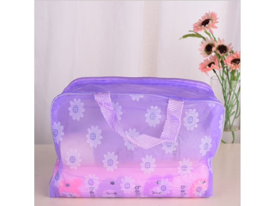 Bolsa de maquillaje impermeable de PVC transparente de color morado