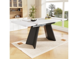 Mesa De Comedor Extensible (99-159 X 74 Cm), Diseño Flexible Que Ahorra Espacio, Tablero Blanco Con Patas Planas.