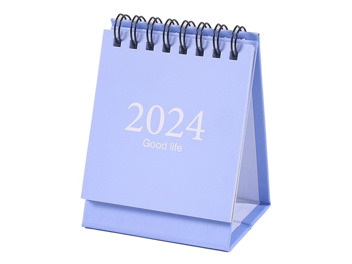 Mini calendario de oficina 2024 con espiral metálica, planificador diario para el hogar y la oficina, 105 x 75 mm, azul cielo.