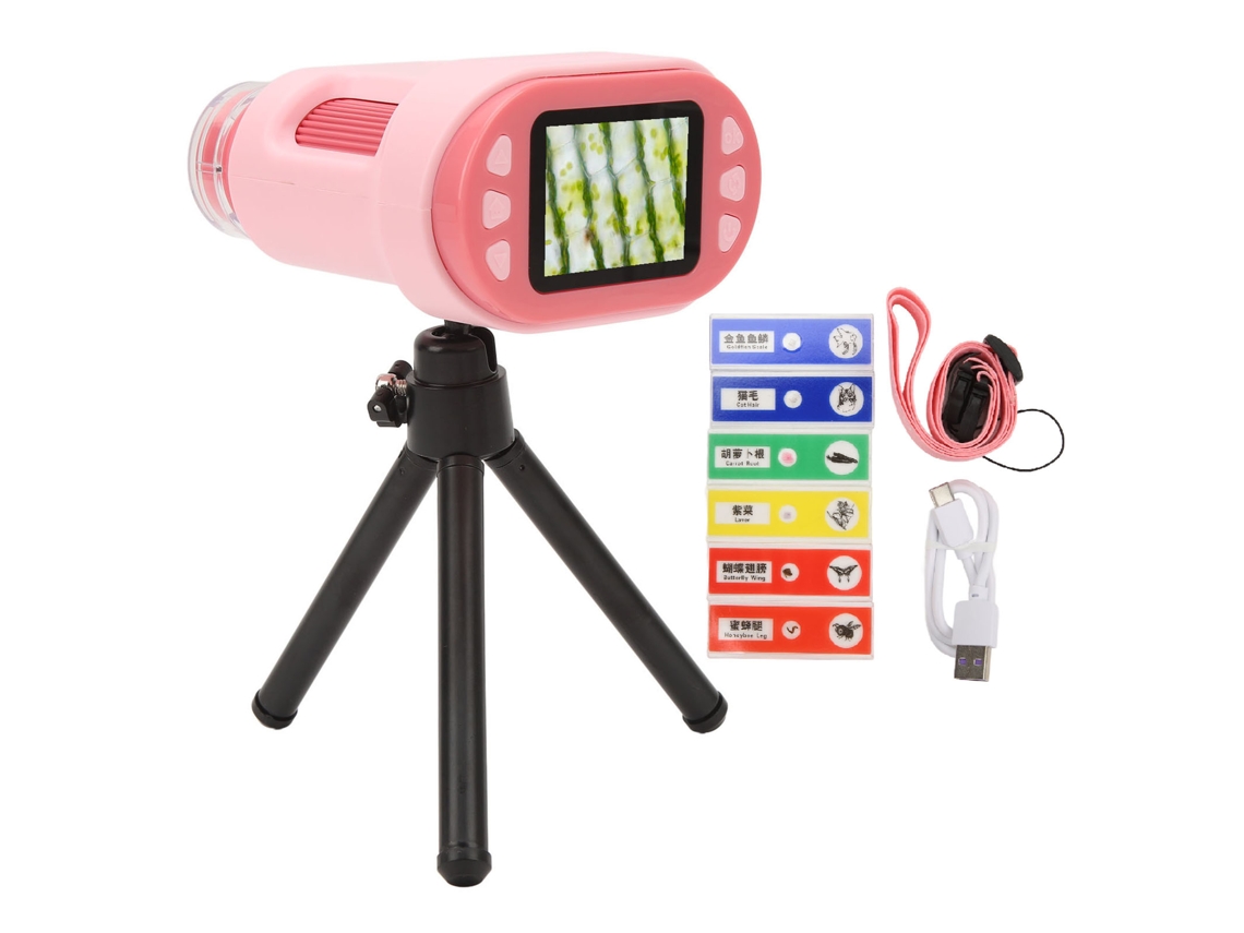 Microscopio Telescopio Para Niños 1080p Doble Lente Portátil Con Pantalla Ips 2.0 Pulgadas Rosa