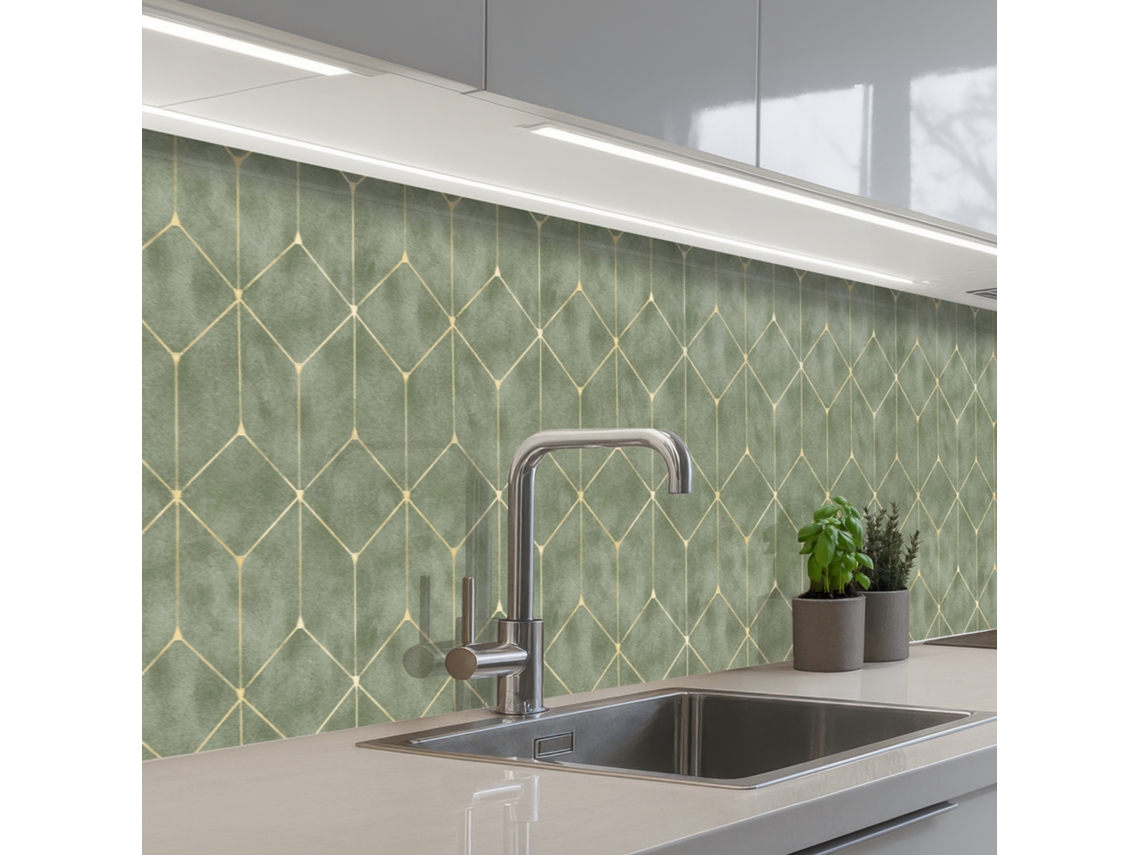 Salpicaderos De Cocina Sutil - Geométrico - Dorado - Verde 450x60 Cm