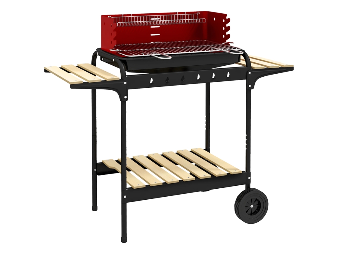 Parrilla de carbón, altura ajustable, fácil limpieza, portátil con ruedas.