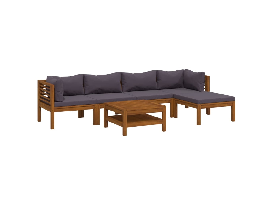 vidaXL Muebles de jardín 6 pzas cojines madera maciza de acacia