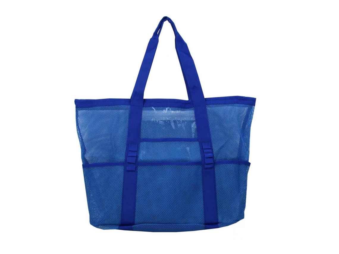 (azul) Bolsa De Playa De Gran Capacidad Con 8 Bolsillos De Malla.