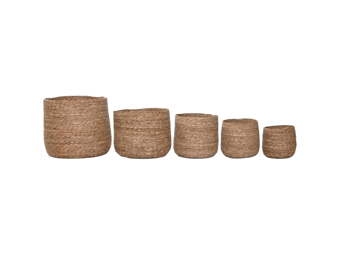 Set 5 Macetero Fibra Trenzada Natural 44x44x45cm
