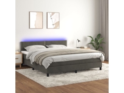 Cama Box Spring Colchón Y Led Terciopelo Gris Oscuro 180x200 Cm