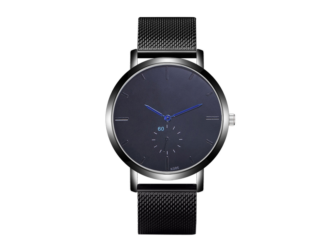 Reloj De Pulsera Para Hombre Con Correa De Malla Dial Redondo Cuarzo Zhoulianfa Negro