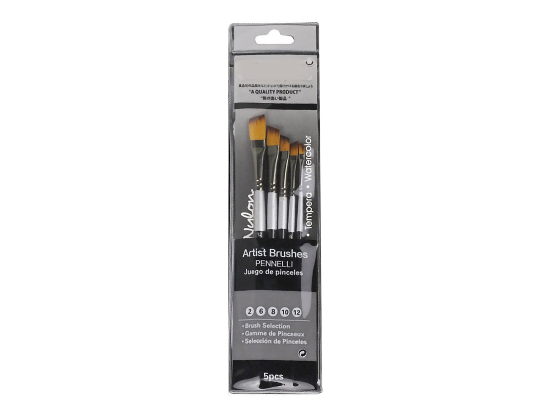 Juego De 5 Pinceles De Nailon Con Cuerpo De Cobre Y Mango De Madera Para Acuarela Y Pintura.