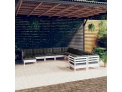 11 Piezas Conjunto Lounge De Jardim C/ Almofadões Pinho Branco Dkd Home Decor