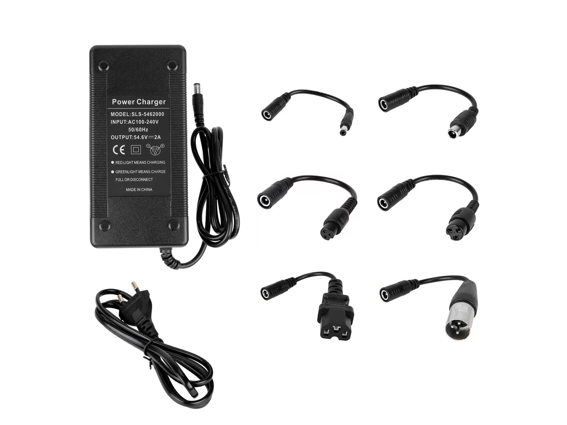 Cargador de 54,6 V y 2 A para patinetes eléctricos (sin marca) para bicicletas y patinetes eléctricos.