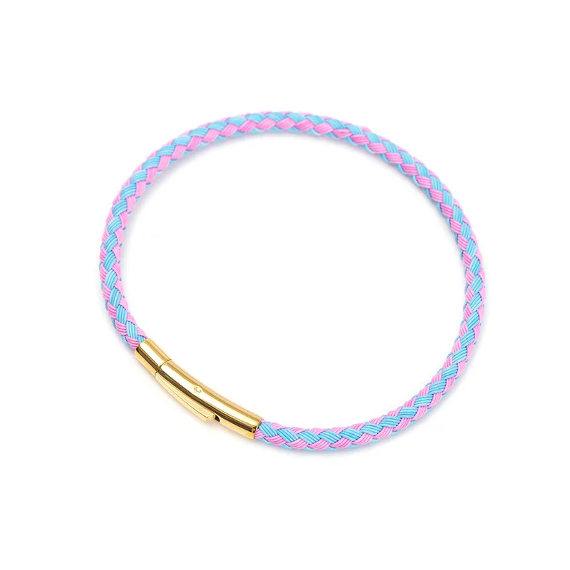 Pulsera De Lujo Multicolor (rosa Y Azul, 21 Cm) Con Alambre De Acero Inoxidable Y Cuerda Impermeable.
