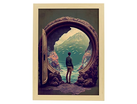 NACNIC Poster Puerta Mágica En Estilo Surrealismo Cinematográfico Ilustraciones Y Grabados De Historieta Abstracta Y Artística A4 Marcos Madera