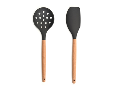 Juego de utensilios de cocina de silicona de 2 piezas para encimera, utensilios de cocina de madera estilo 4