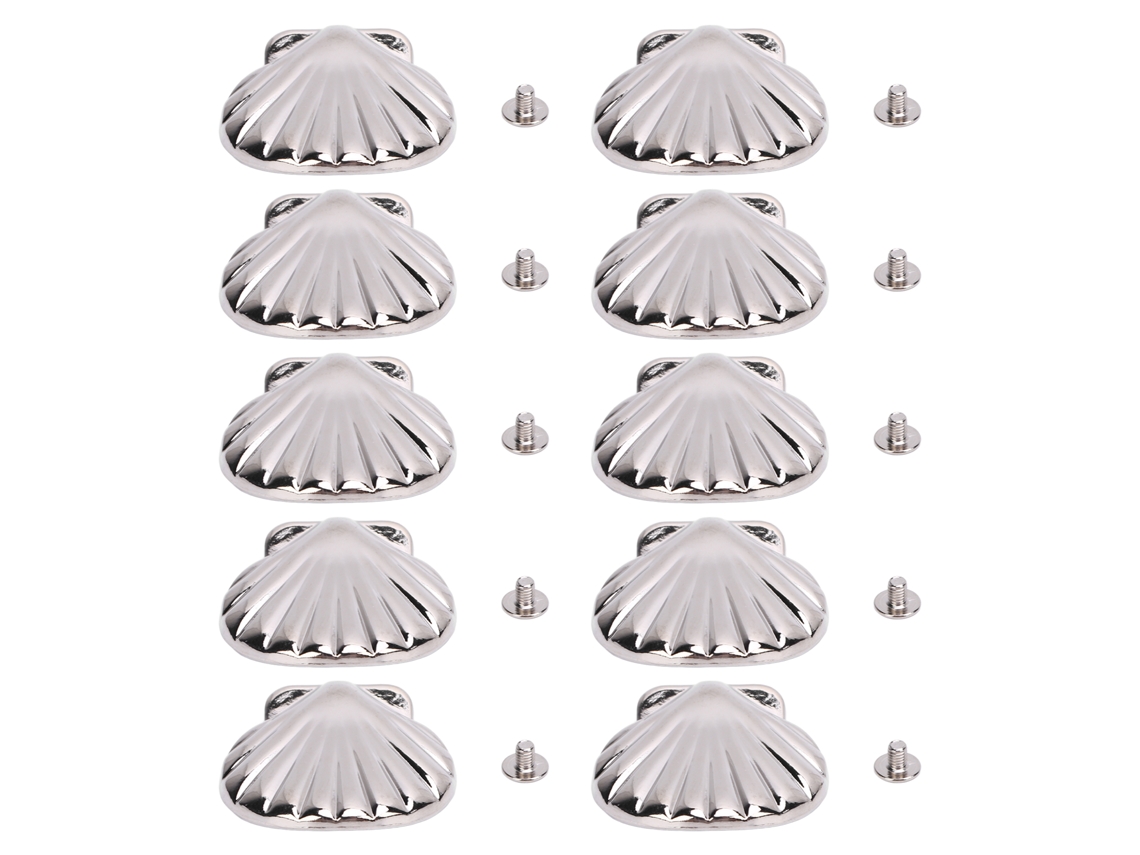 10 Conjuntos Rebite Concha Marinha Prata 33mm Liga de Zinco e Parafusos 4.5mm para Bolsa Cinto