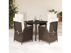 Juego de comedor de jardín con cojines de mimbre marrón, Dkd Home Decor