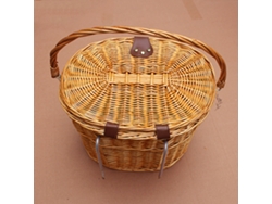 Cesta Rústica De Ratán Para Bicicleta Con Tapa Y Asa De Transporte.