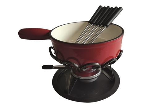 Set de fondue liso rojo 24 cm calentador de hierro forjado DSBRGSAF24 - TABLEANDCOOK