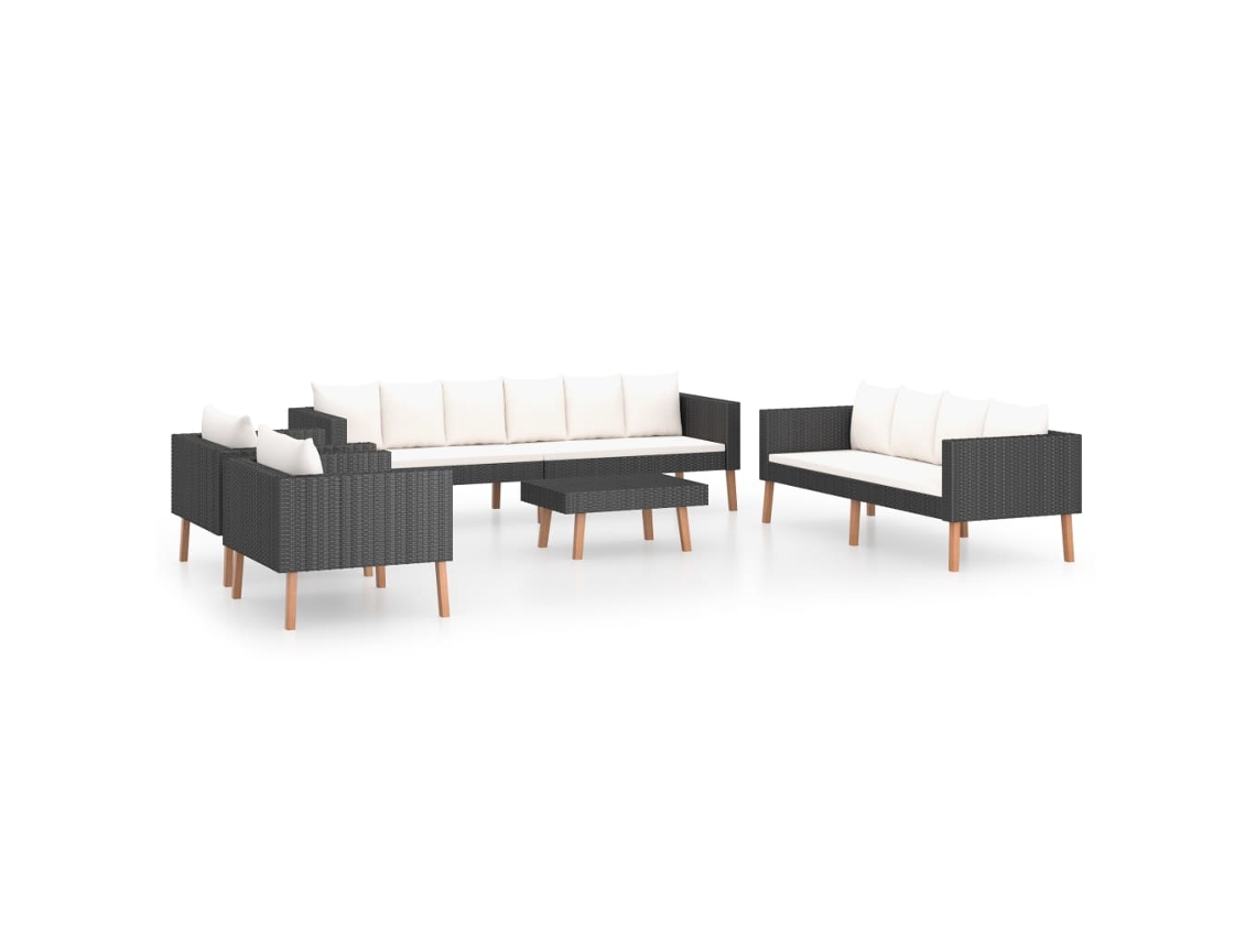 Maison Exclusive - Conjunto de jardín de 5 piezas con cojines de mimbre, color negro.