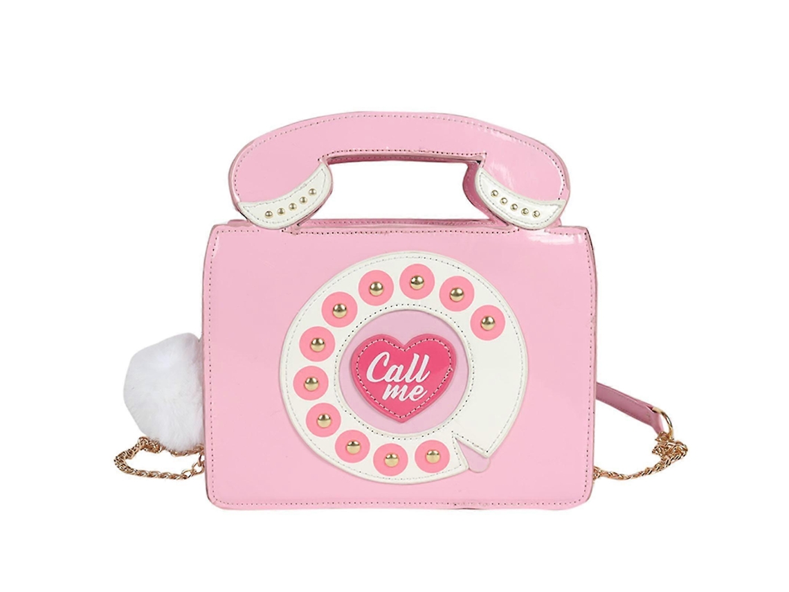 Bolso y cartera retro para mujer con forma de teléfono, con correa superior para móvil, rosa